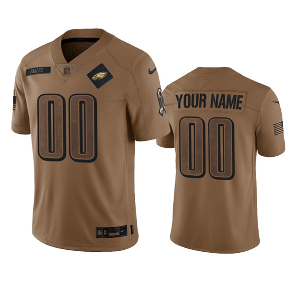 Mens Philadelphia Eagles Active Player Custom 2023 Brown Salute To Setvice Limited Football Stitched Jersey